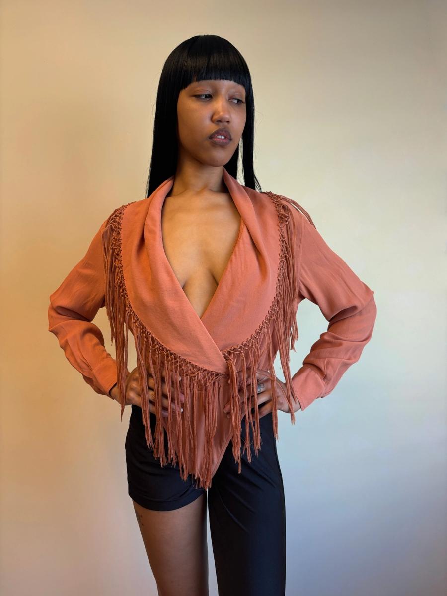 90s Jean-Paul Gaultier Burnt Orange Fringe Bodysuit product image