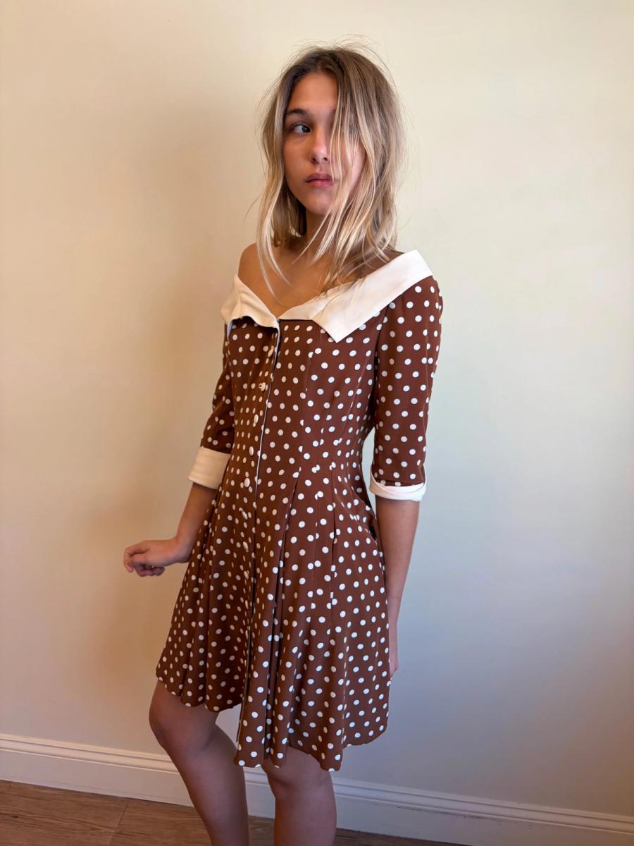 Vintage Norma Kamali Brown Polka Dot Dress product image