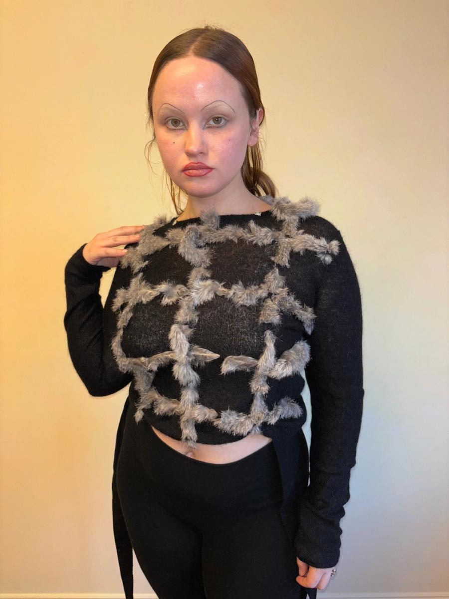 Nicole Rabbit Fur Weaving Top with Detachable Collar product image