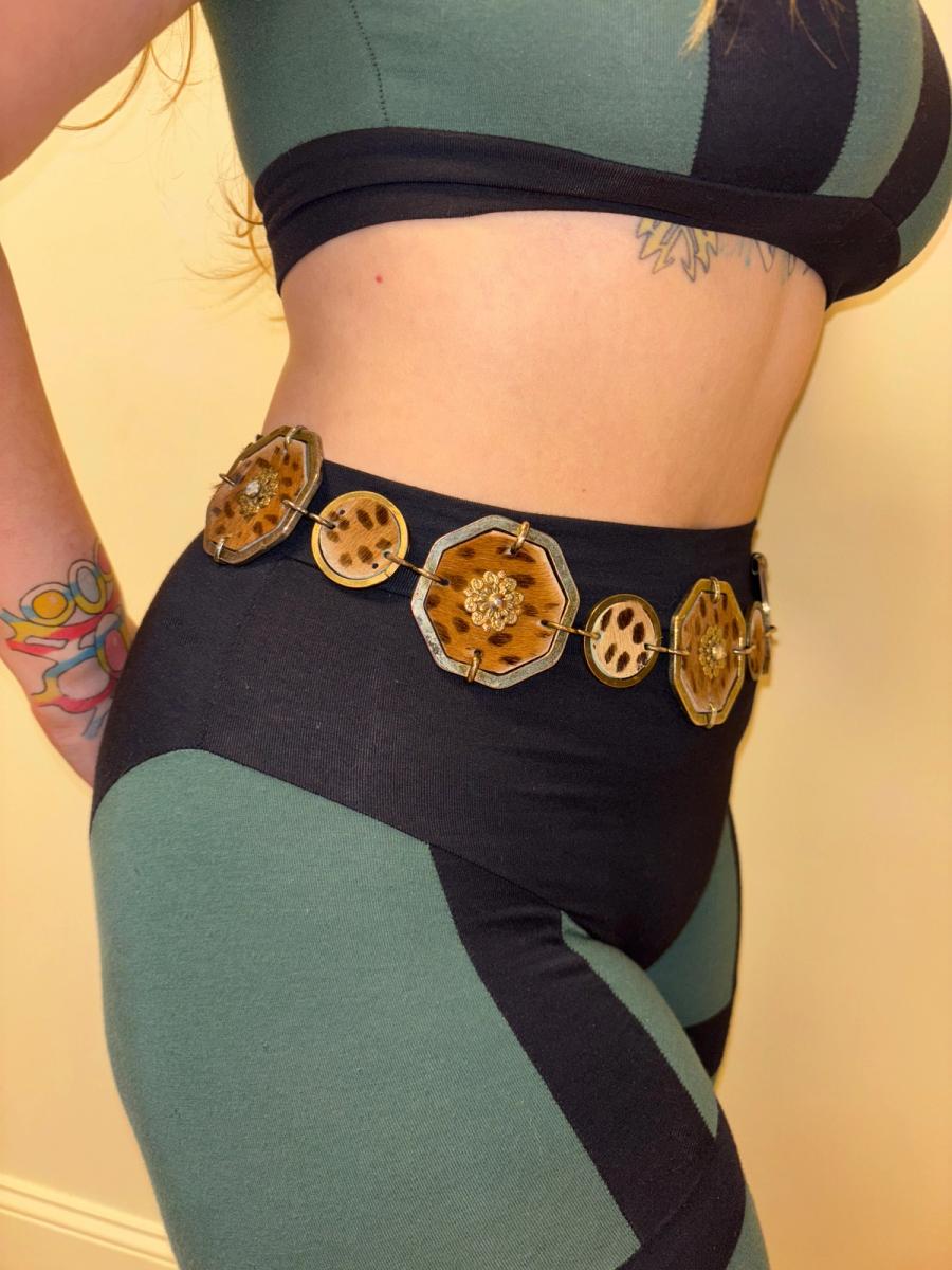 80s French Leopard Print Cowhide Belt product image