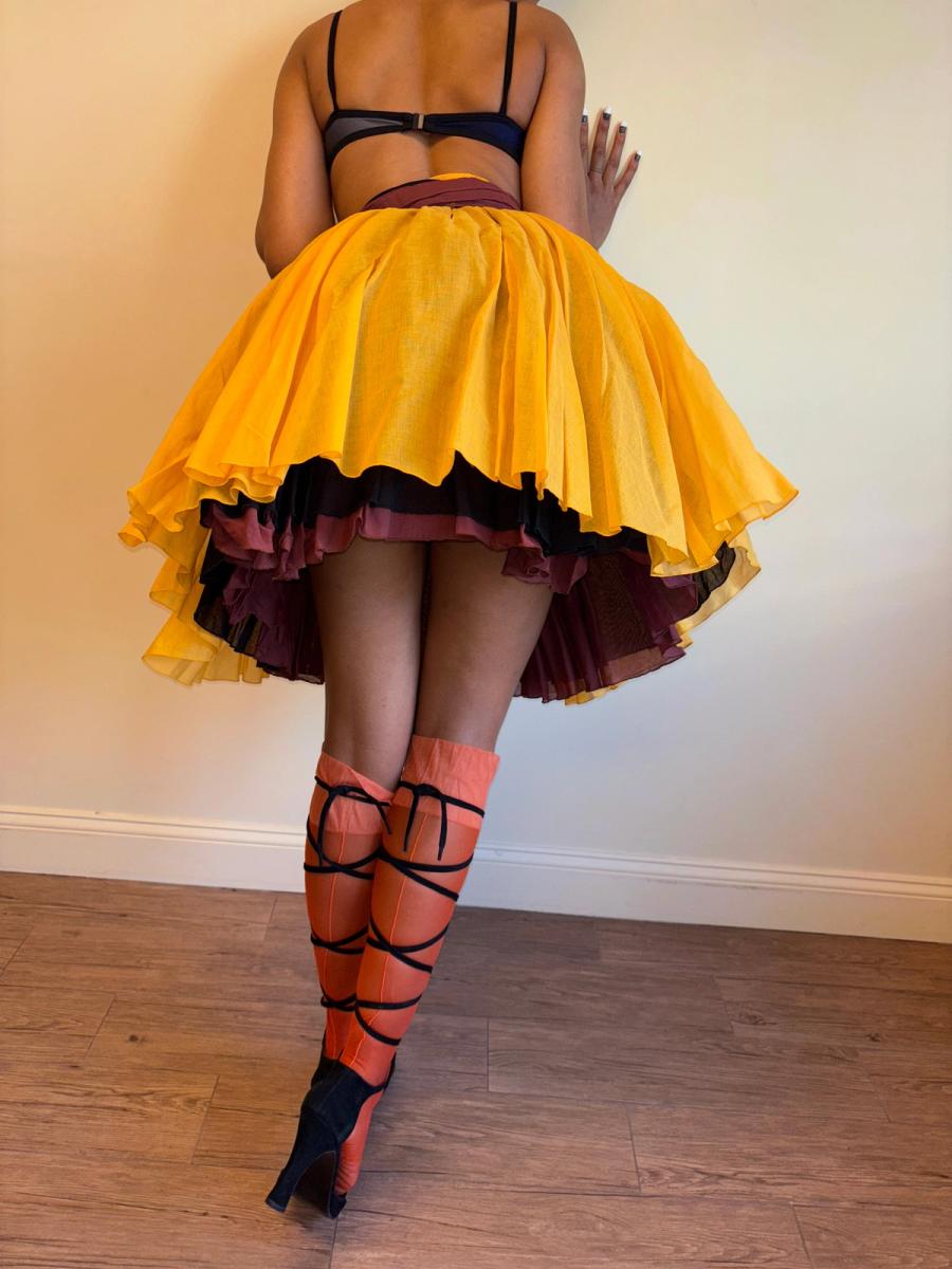 80s Victorio & Lucchino Layered Multi Color Linen Skirt product image