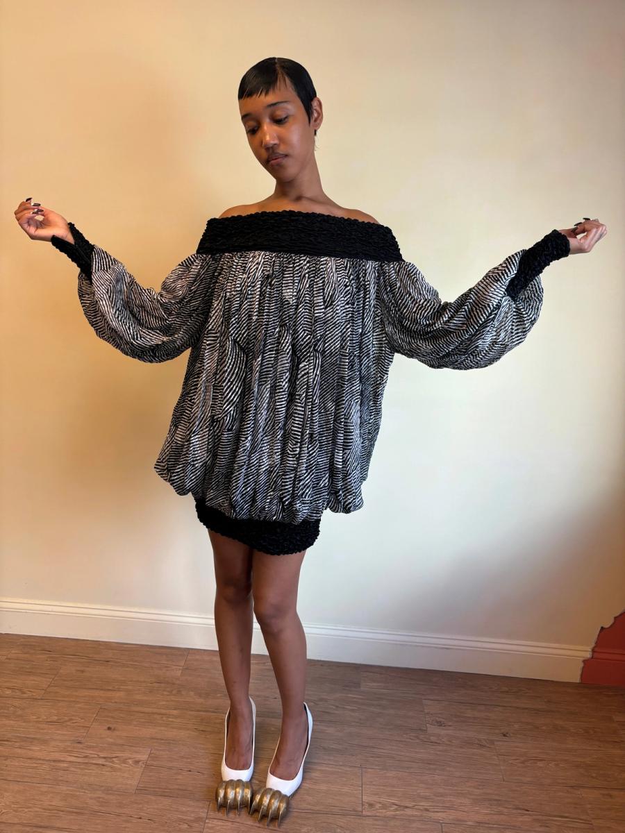 80s Claude Petin Striped Silk Dress product image