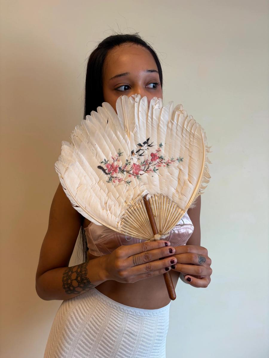 1920s Handpainted Feather Fan product image