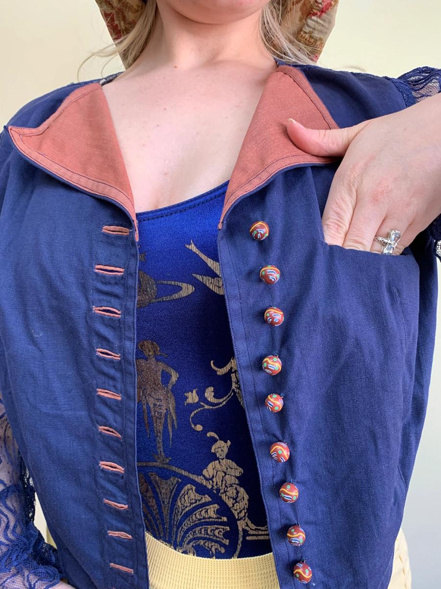 Antique Cobalt Blue Top with Marbled Clay Buttons product image