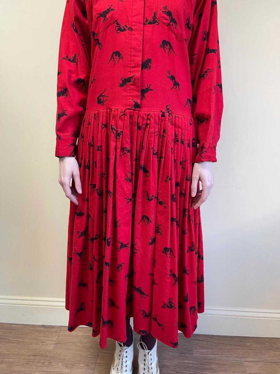 1980s Norma Kamali Flannel Horse Print Dress product image