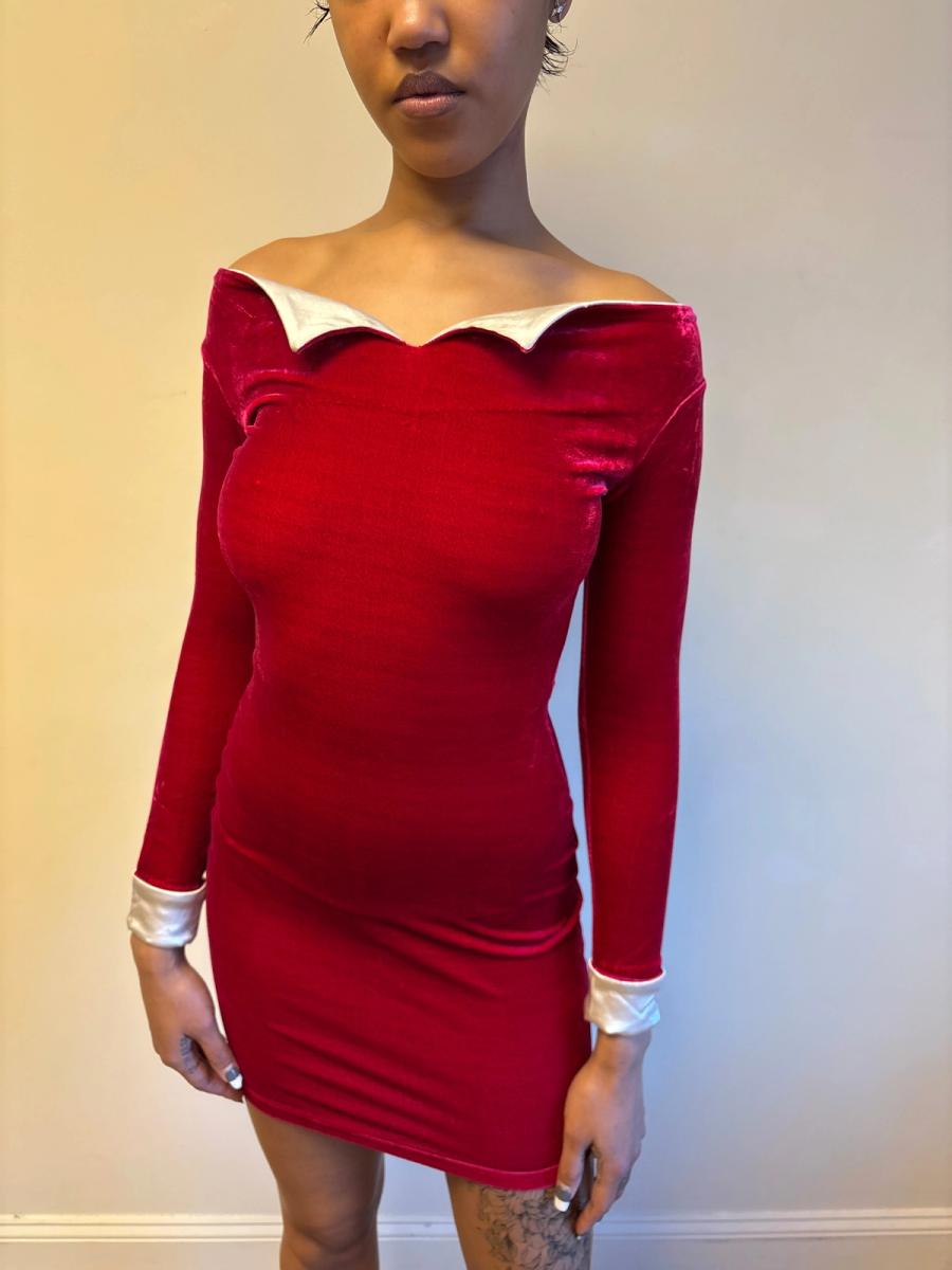 Capucine Puerari Hot Pink Velvet Collared Dress product image