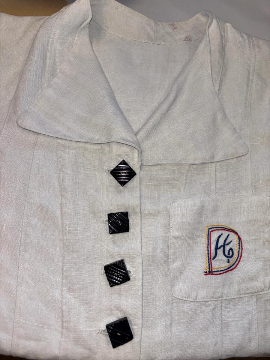 1940 French "Restriction Era" Linen Monogram Dress  product image