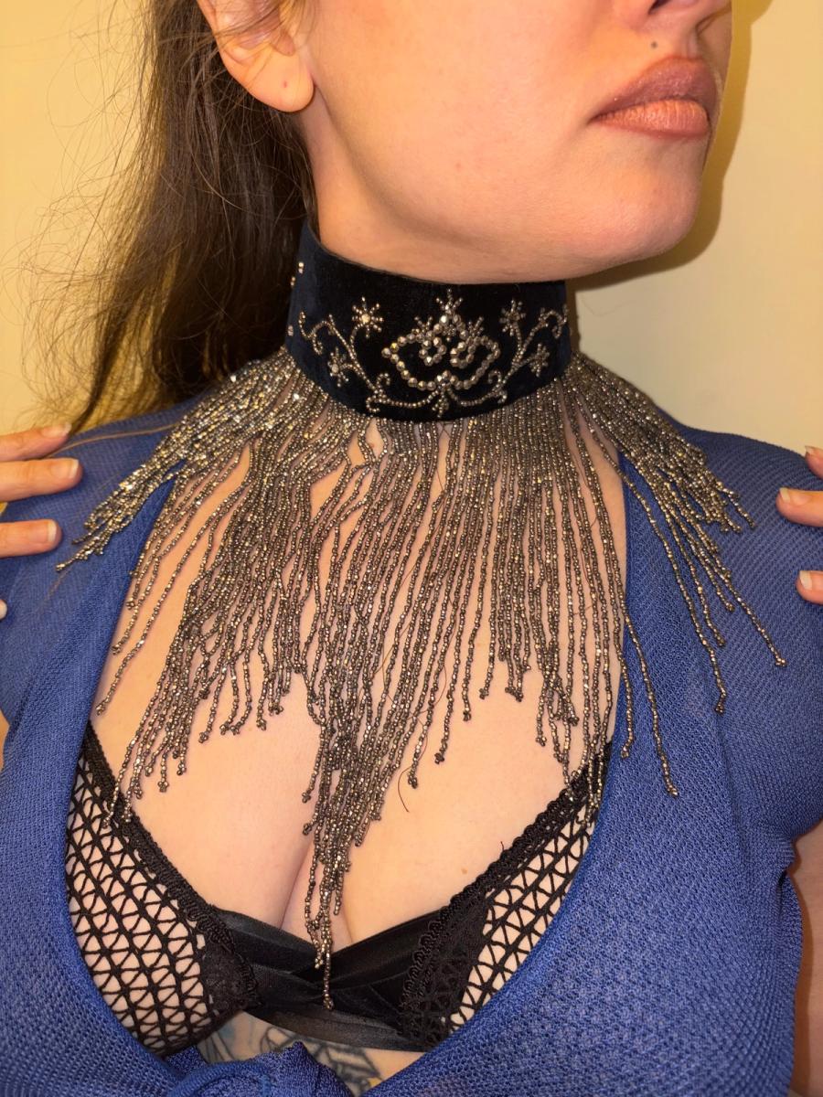 Victorian Cut Steel Beaded Fringe Choker product image