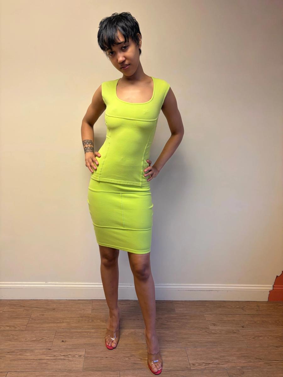 80s Claude Montana Lime Green Seamed Set product image