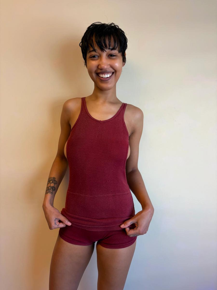 1920s-30s Ruby Red Knit Swimsuit  product image