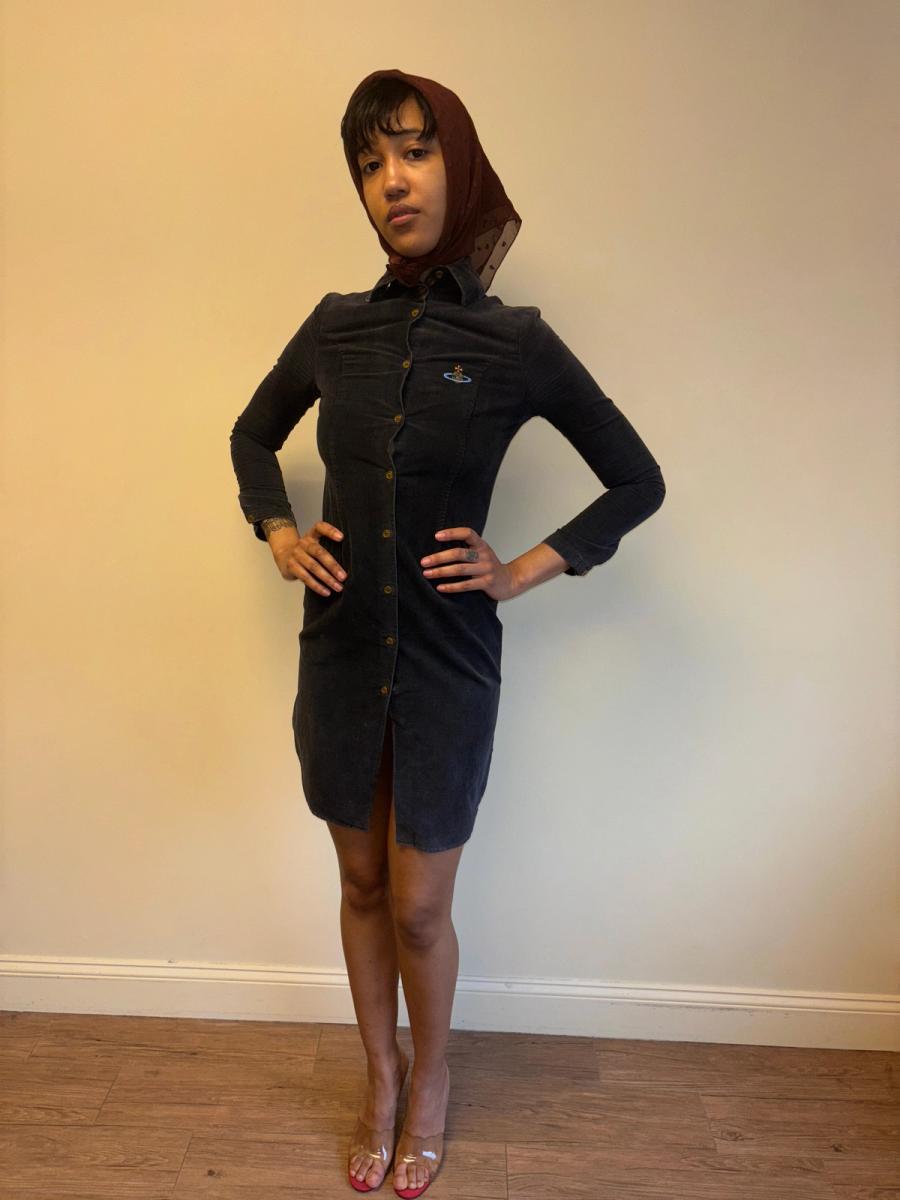 90s Vivienne Westwood Black Corduroy Orb Dress product image