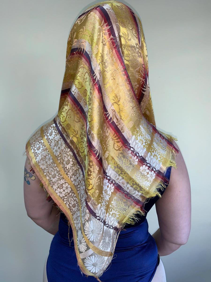 Antique French Jacquard Silk Shawl product image