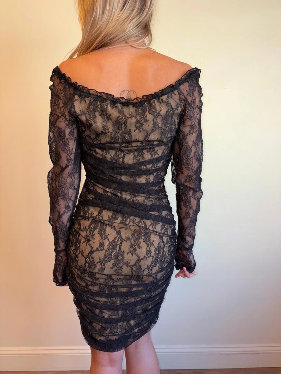 1980s Angelo Tarlazzi Lace Bow Nude Illusion Dress product image