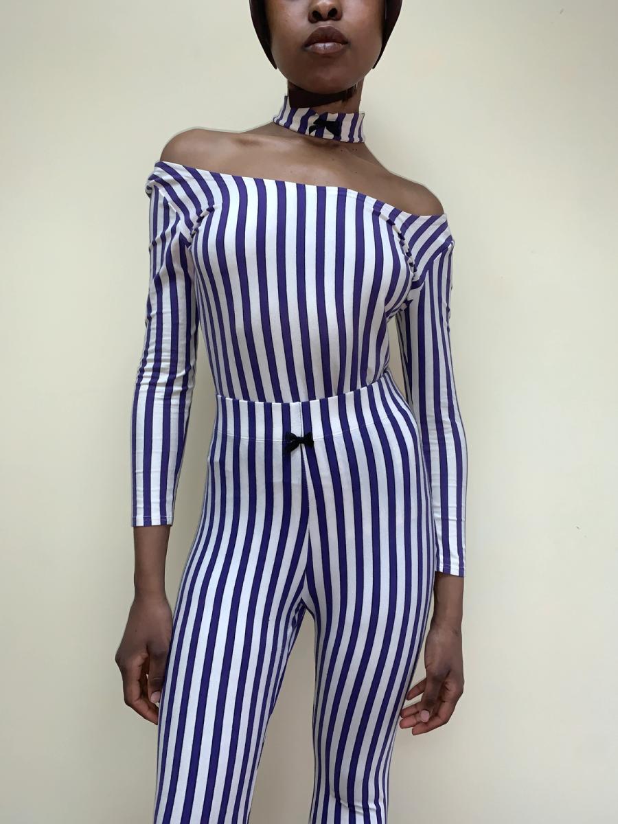1992 Junior Gaultier Striped Set with Attached Choker product image