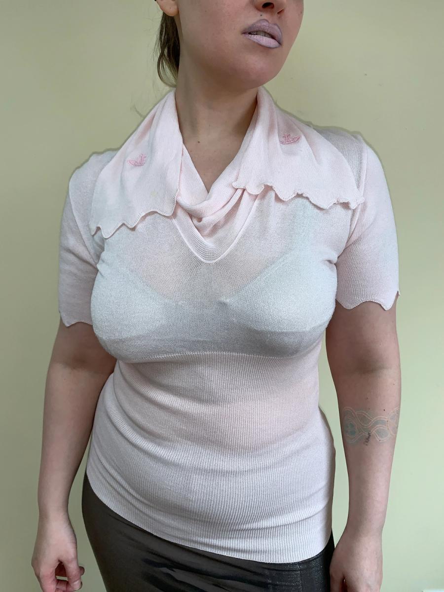 Vivienne Westwood Pale Pink Scalloped Knit Tie Top product image