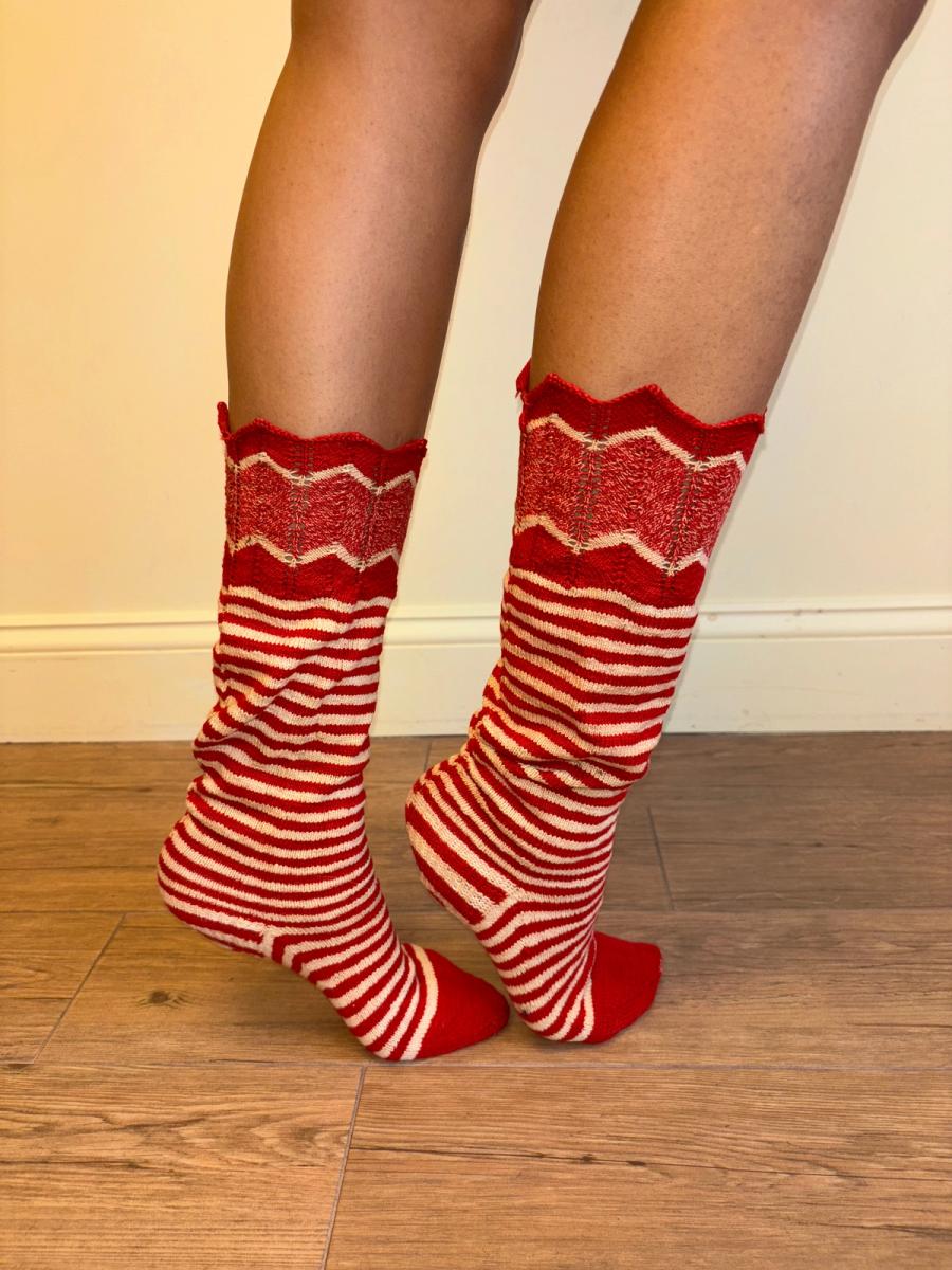 Antique Red and White Striped Knit Socks product image