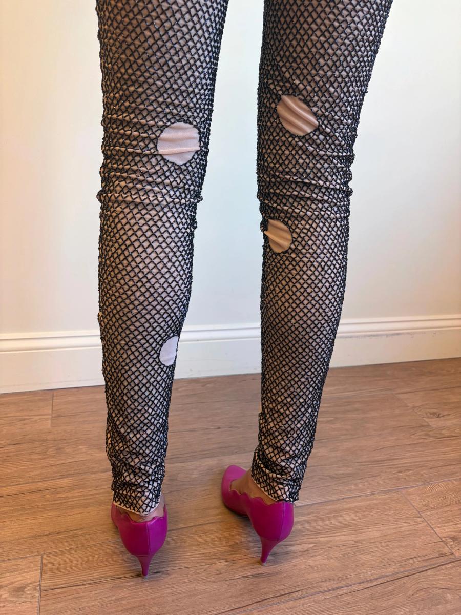 Vintage Marjan Pejoski Beaded Trompe L'oeil "Torn" Fishnet Leggings product image