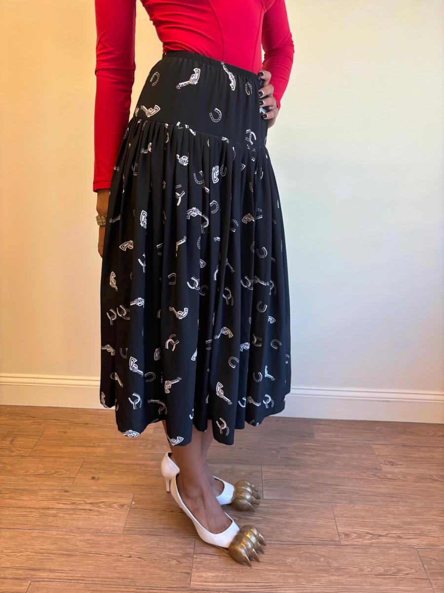 80s Norma Kamali Western Print Skirt product image