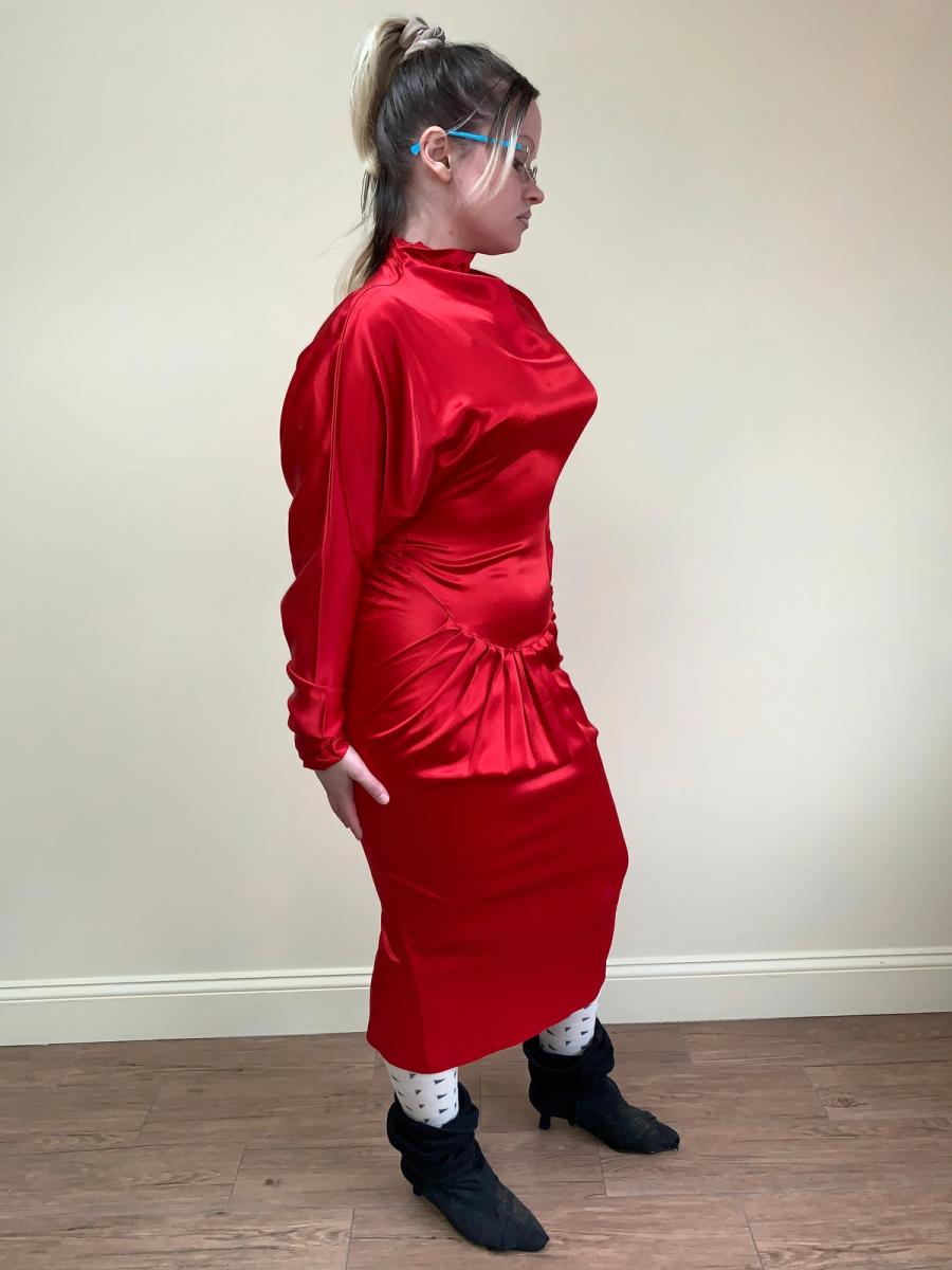 80s Norma Kamali Red Satin Dress product image