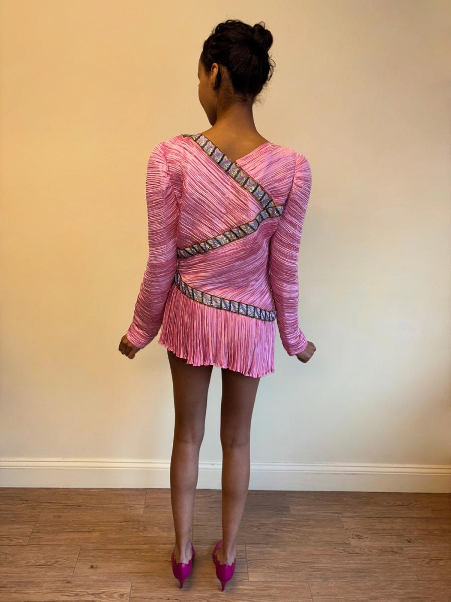 80s Mary McFadden Hot Pink Pleated Dress product image