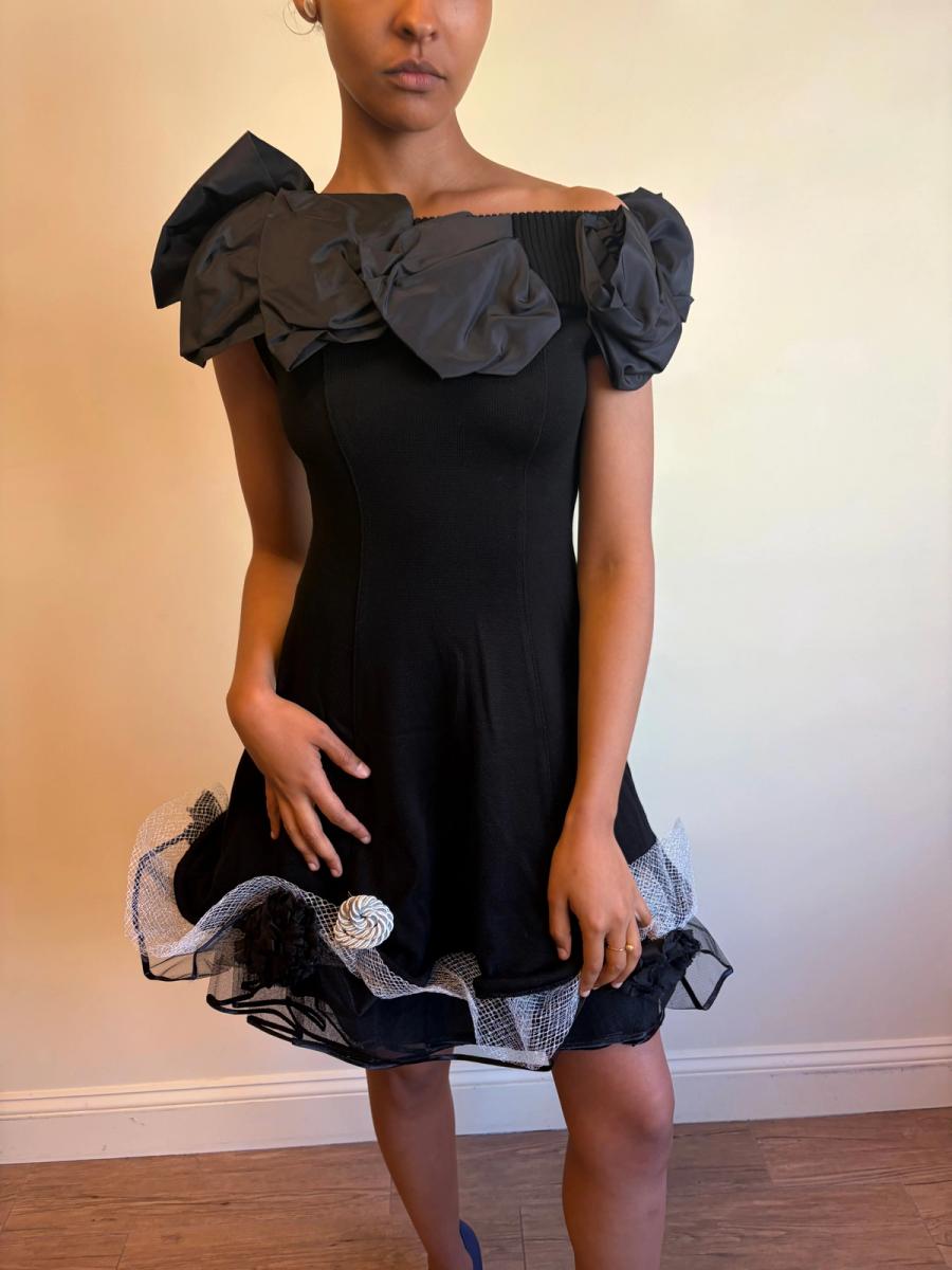 80s Atsuki Onishi Knit Dress with Crinoline and Brooches product image