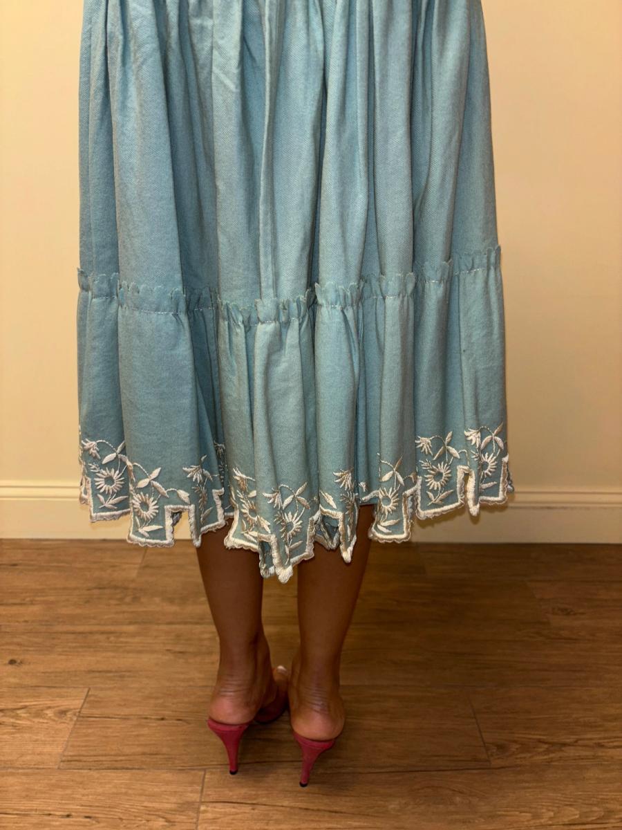 Victorian Blue Wool Flannel Scalloped Petticoat  product image