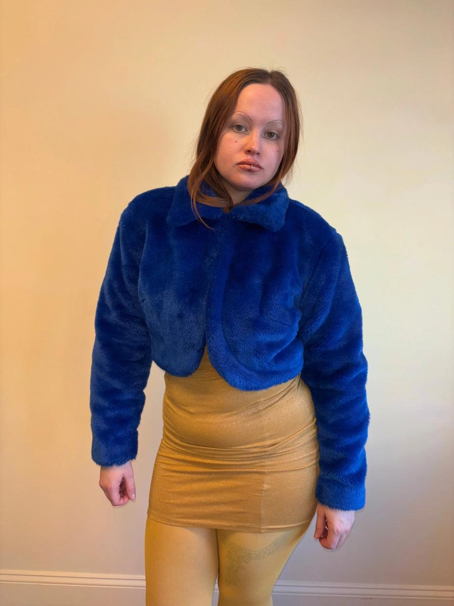 Vintage Norma Kamali Electric Blue Faux Fur Coat product image