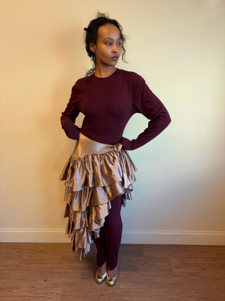 80s Norma Kamali OMO Ruffle Wrap Skirt product image
