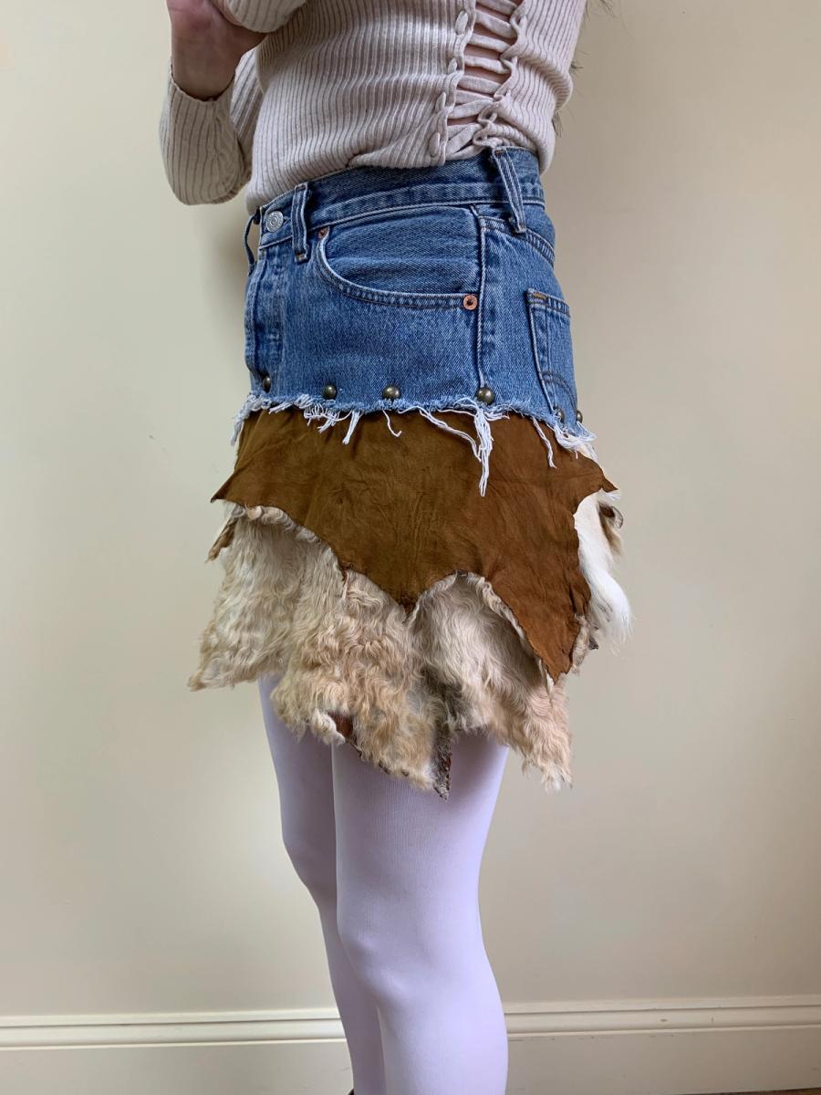Tomoki Yurita One-of-a-kind Shearling Patchwork Skirt product image