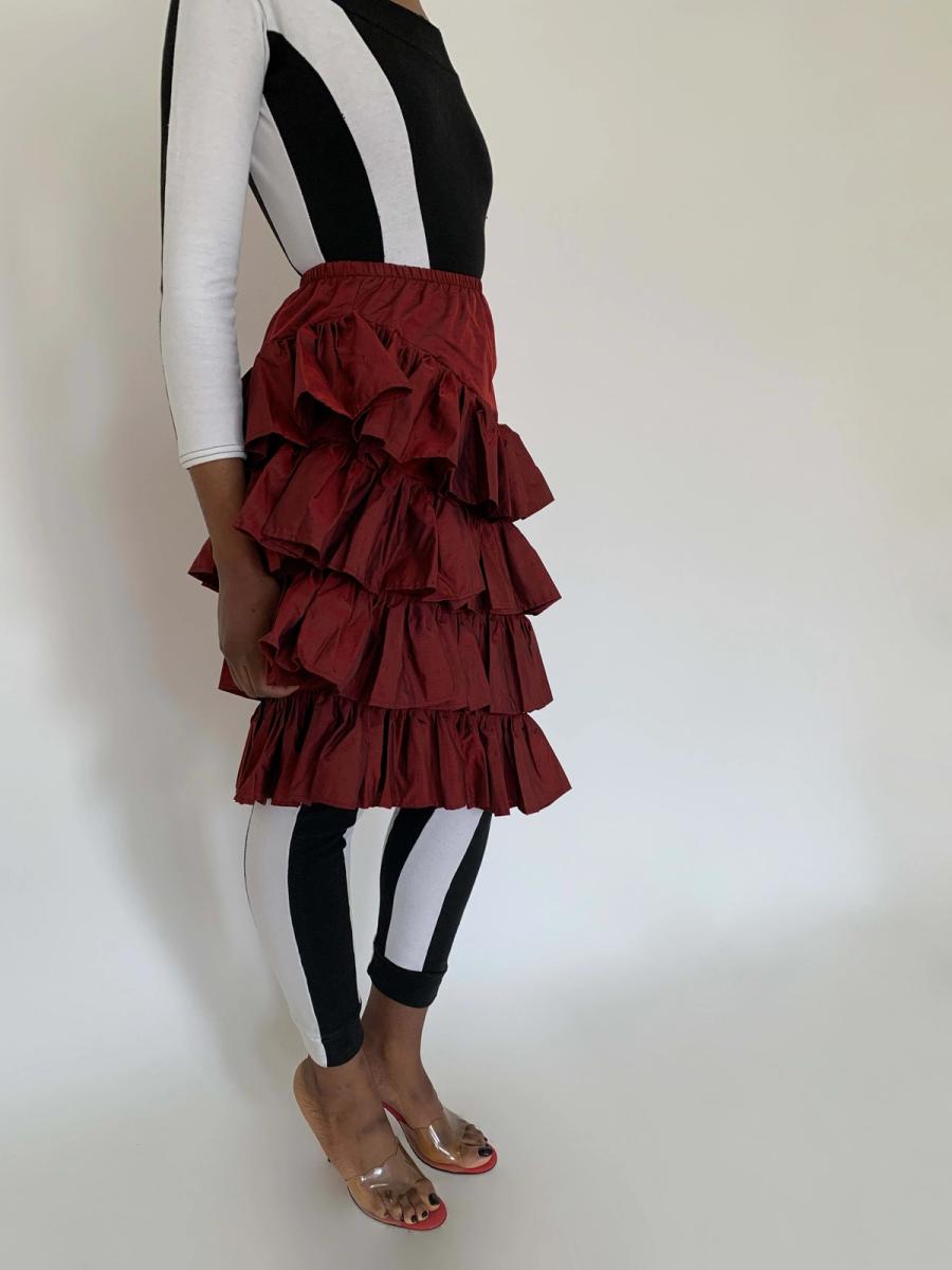 80s Norma Kamali Taffeta Ruffle Skirt product image