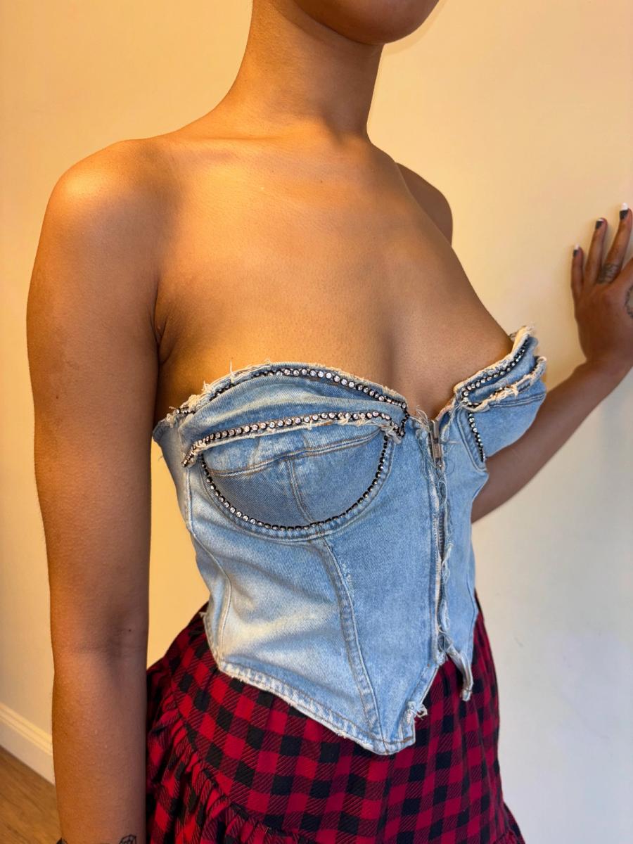 80s Katherine Hamnett Rhinestone Denim Bustier product image