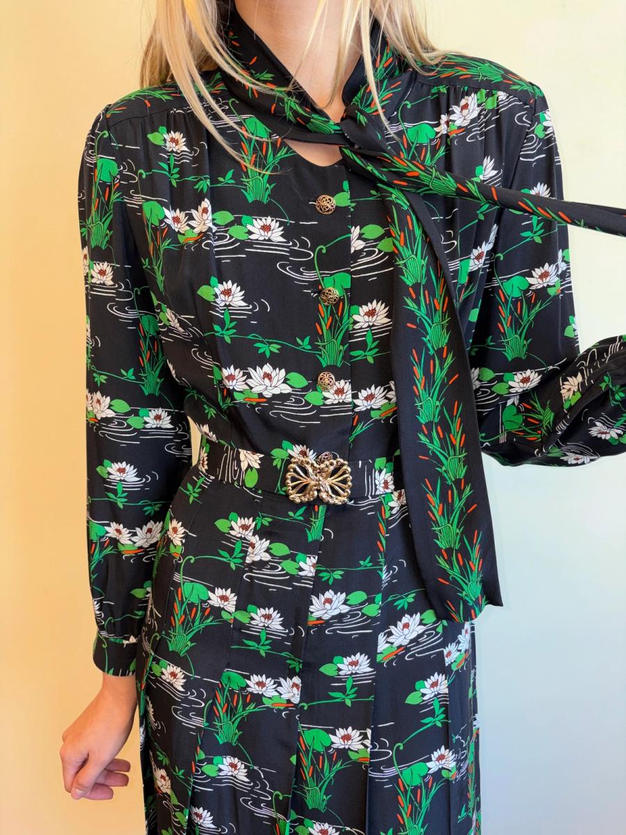 70s Koshino Sisters Lotus Print Secretary Dress product image
