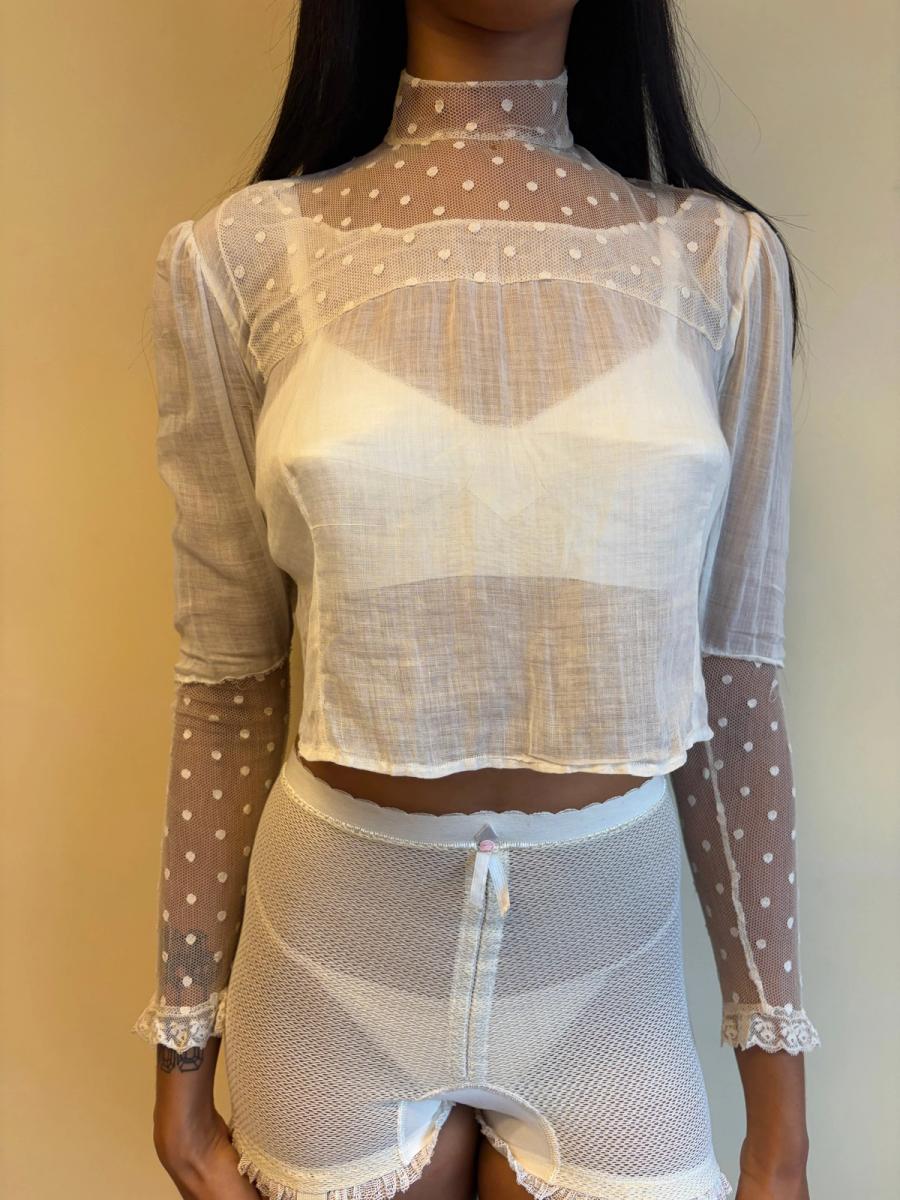 Edwardian White Lace Dot Blouse product image