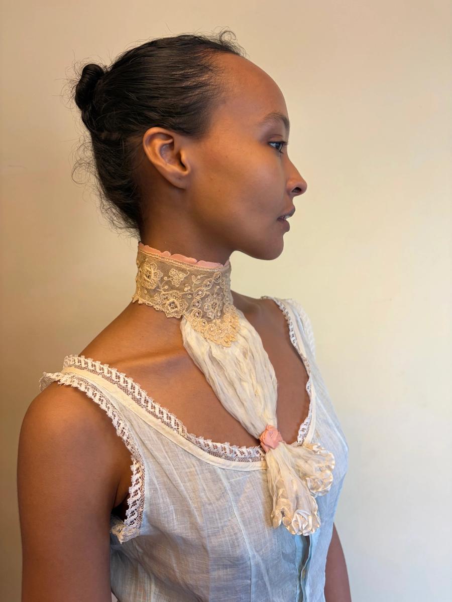 Antique Lace Collar With Beading and Silk Jabot product image
