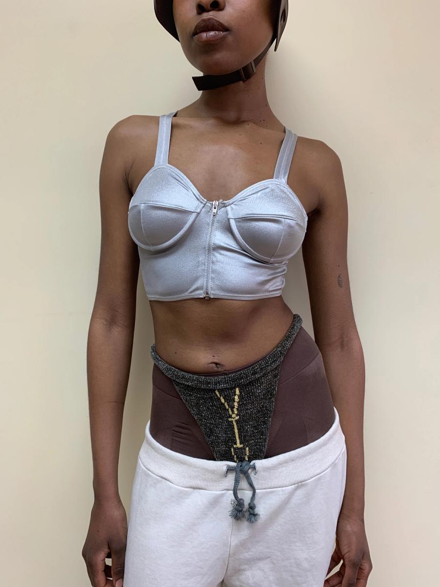 90s Junior Gaultier Silver Zip Up Bustier product image