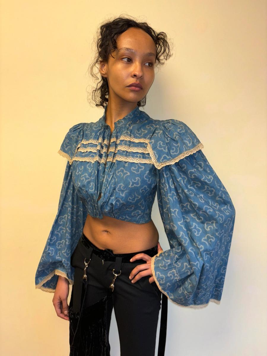 1860s Rare Bell Sleeve French Calico Bodice product image