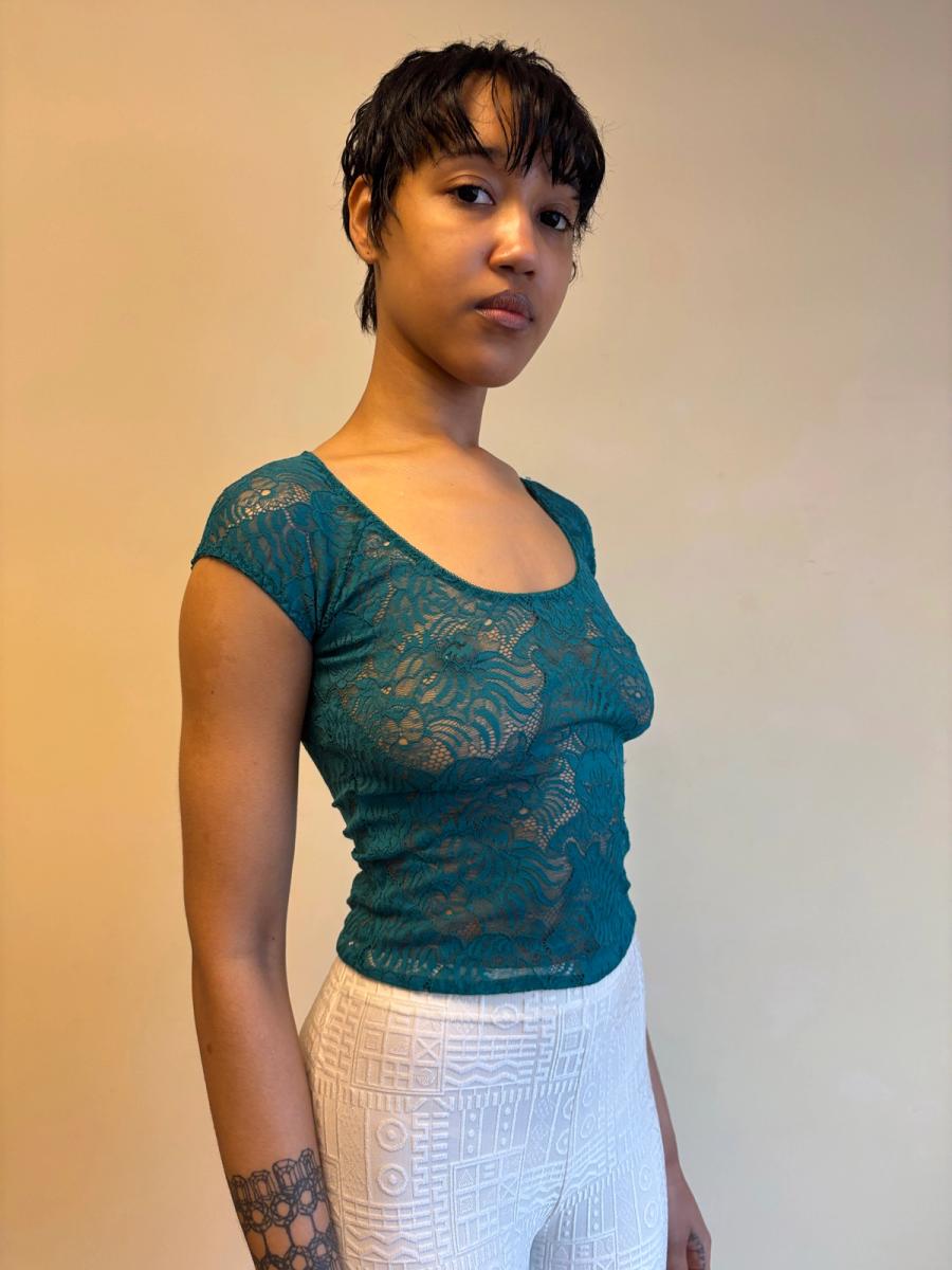 Krizia Teal Tiger Lace Tee  product image