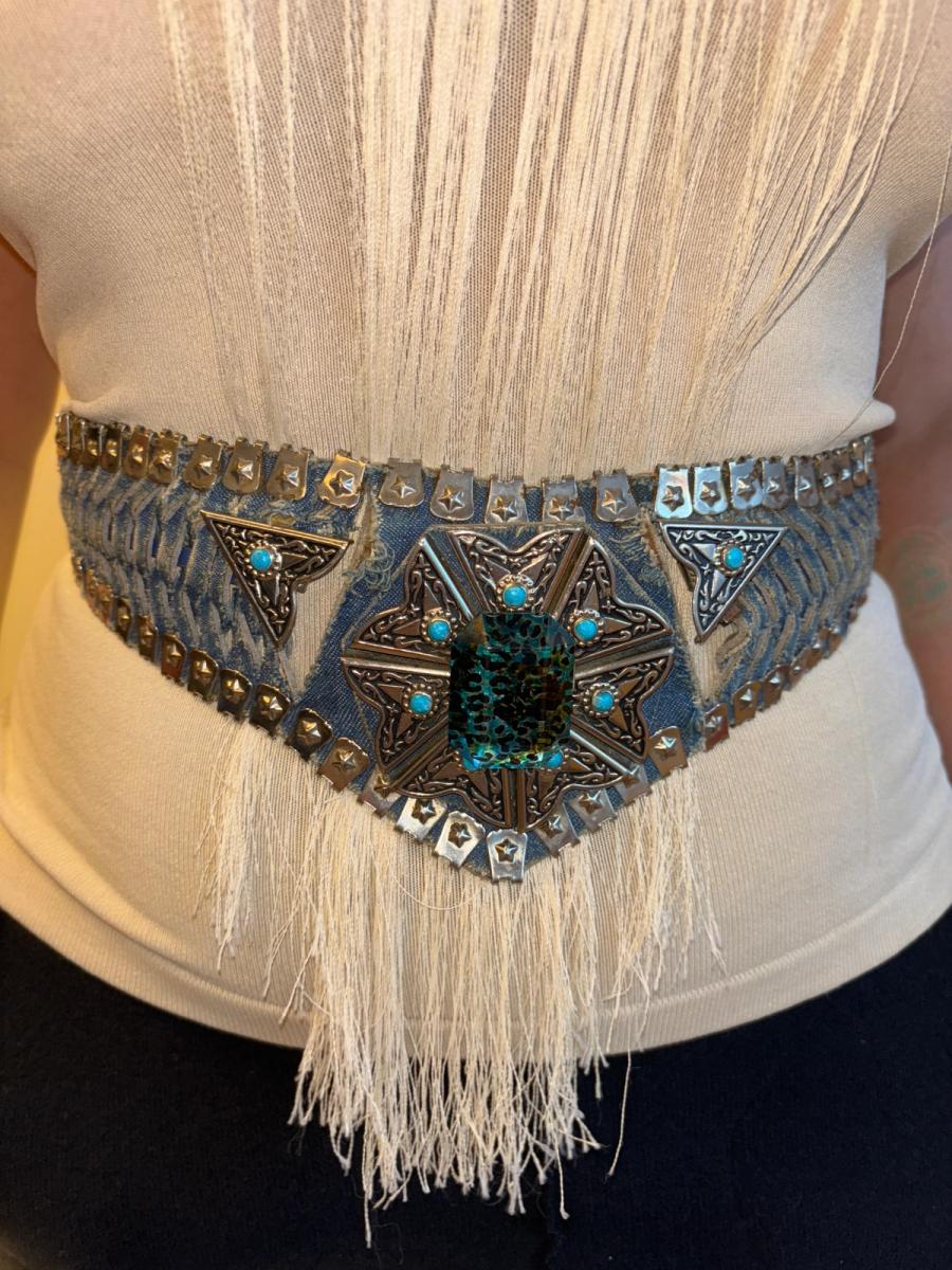 80s French Turquoise Demin and Leopard Belt product image