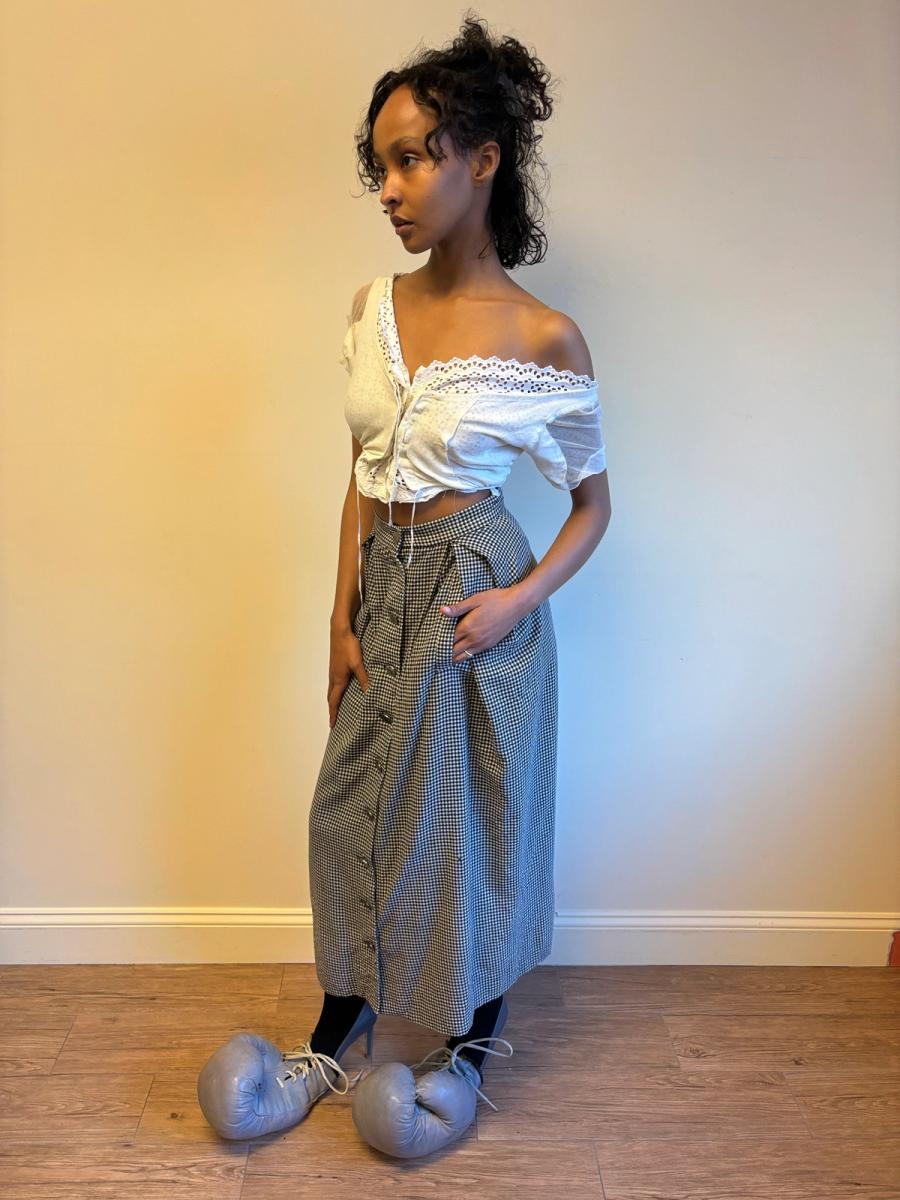 90s Vivienne Westwood Gingham Skirt with Metal Orb Engraved Buttons product image