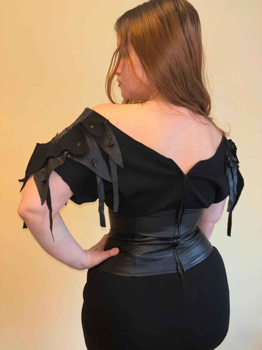 1980s Knit and Leather Shredded Dress product image