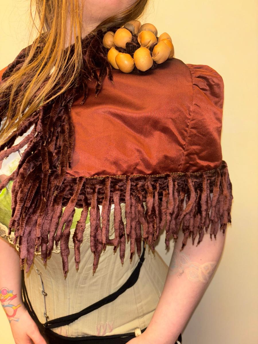 1880s Icicle Fringe Chenille Cape with Leather Flower product image