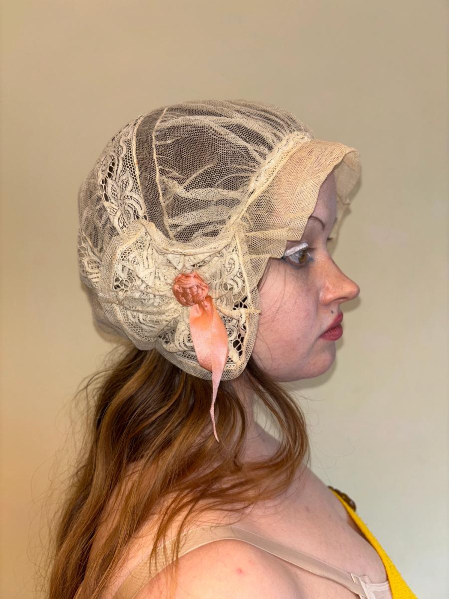 1920s Bonnet with Pink Ribbons product image