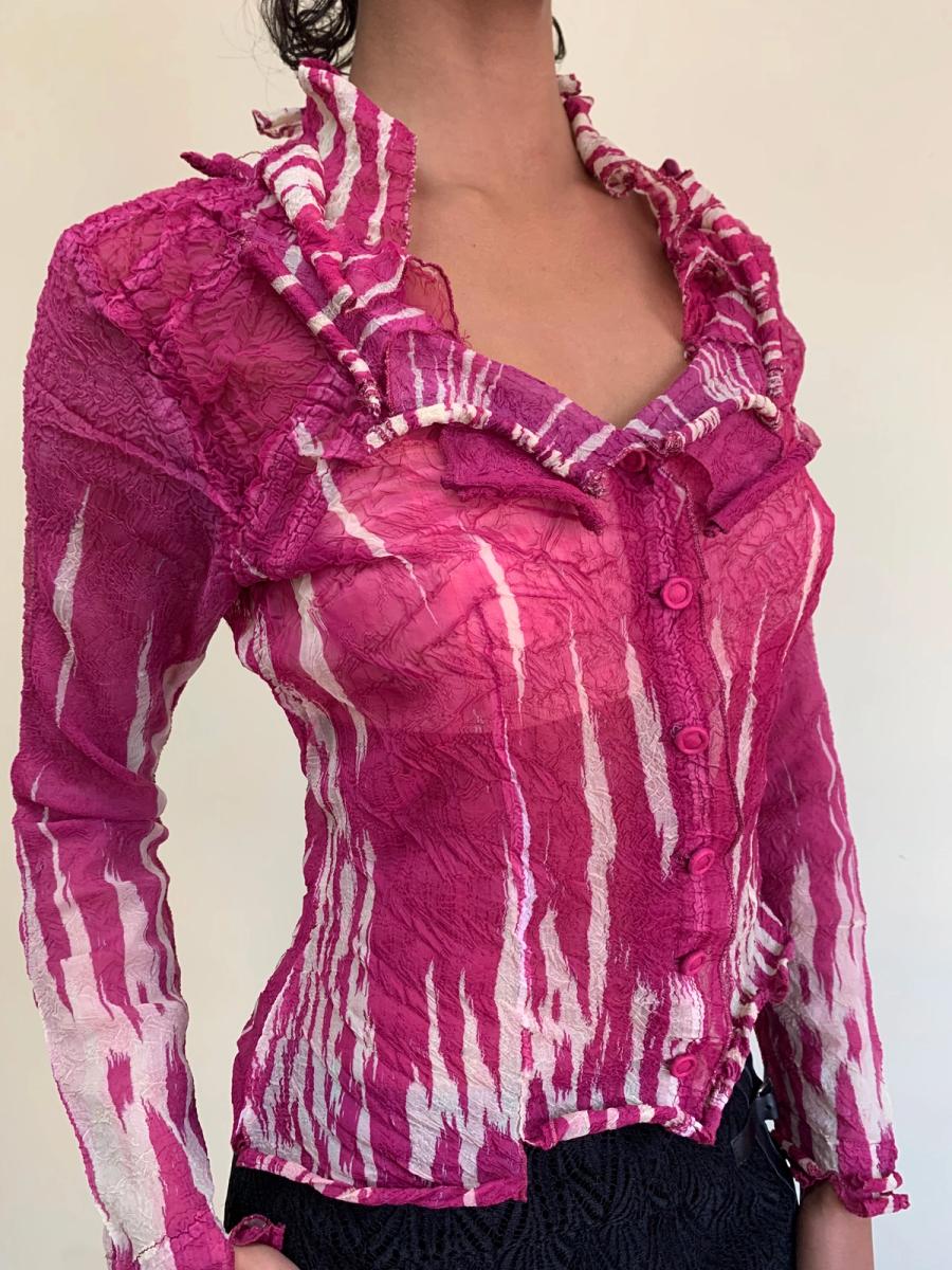 90s Yoshiki Hishinuma Hot Pink Pleated Top product image