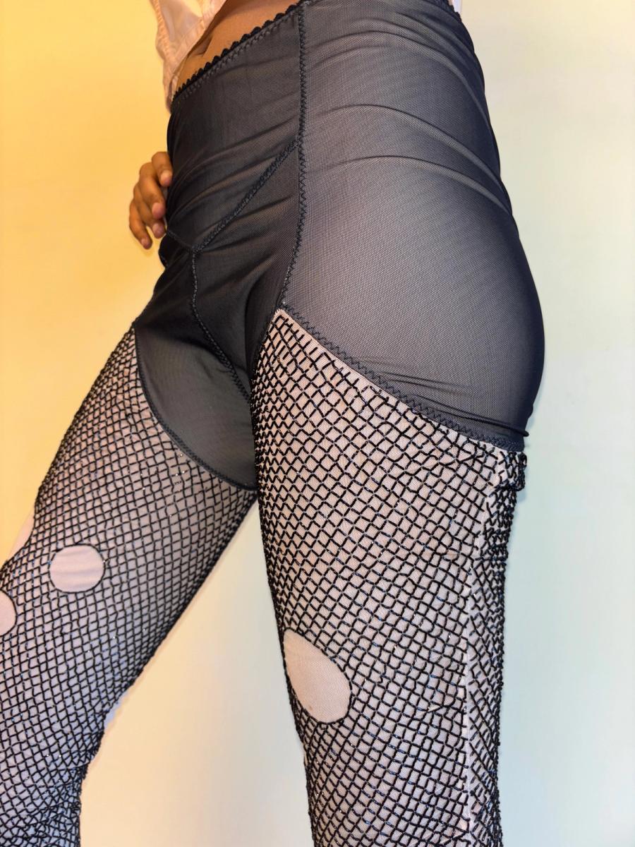 Vintage Marjan Pejoski Beaded Trompe L'oeil "Torn" Fishnet Leggings product image
