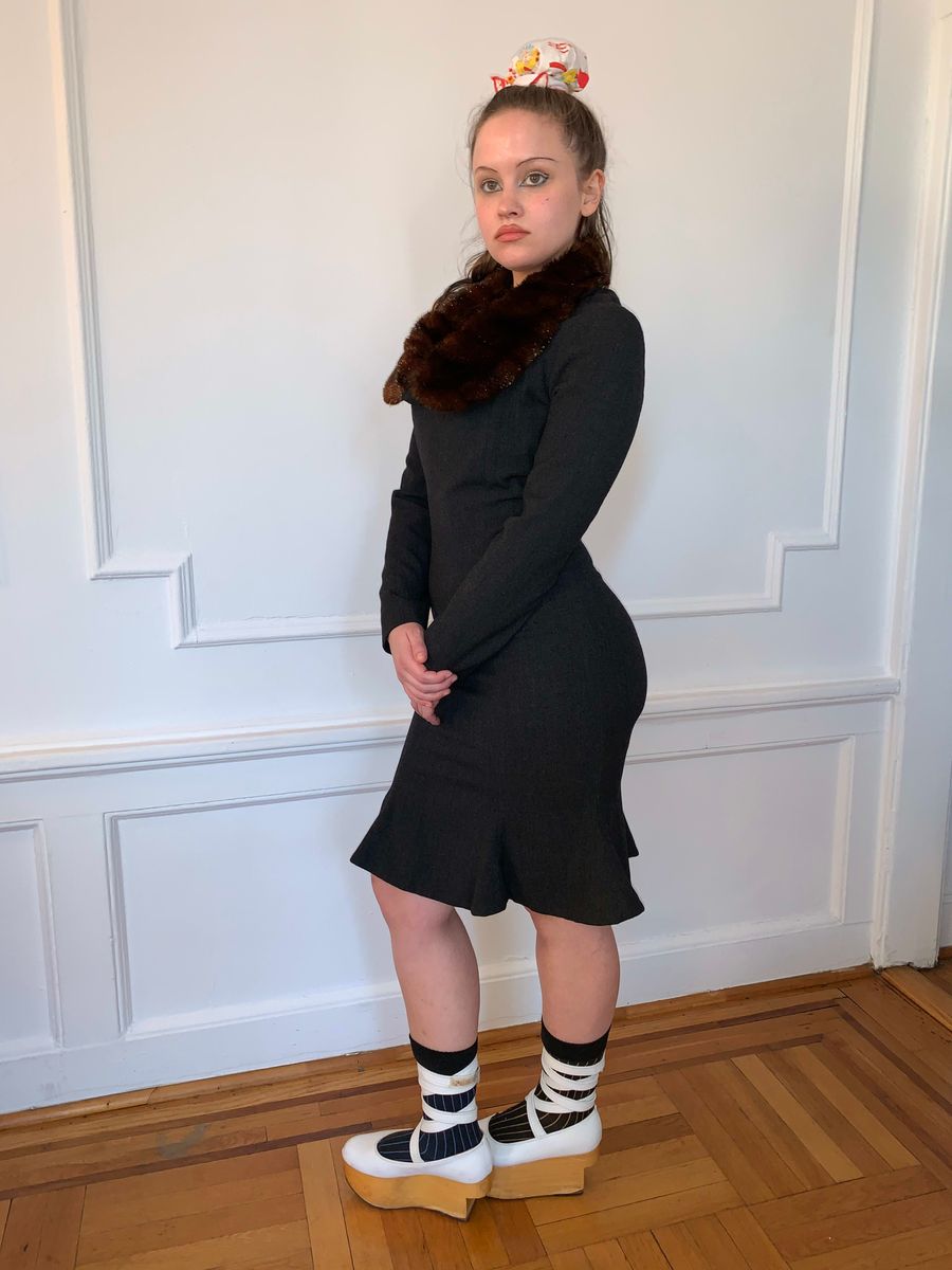 1994 Vivienne Westwood Corset Dress with Detachable Faux Fur Collar product image
