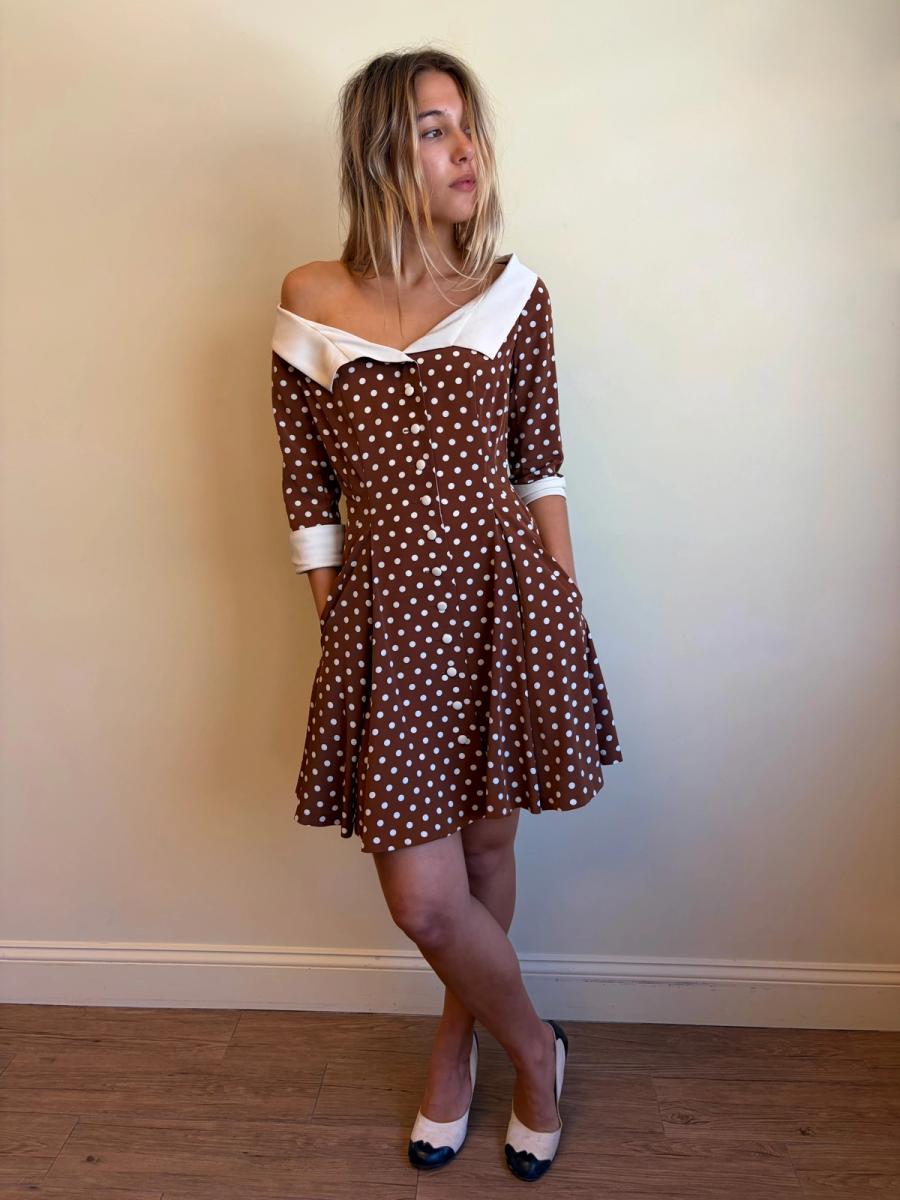 Vintage Norma Kamali Brown Polka Dot Dress product image