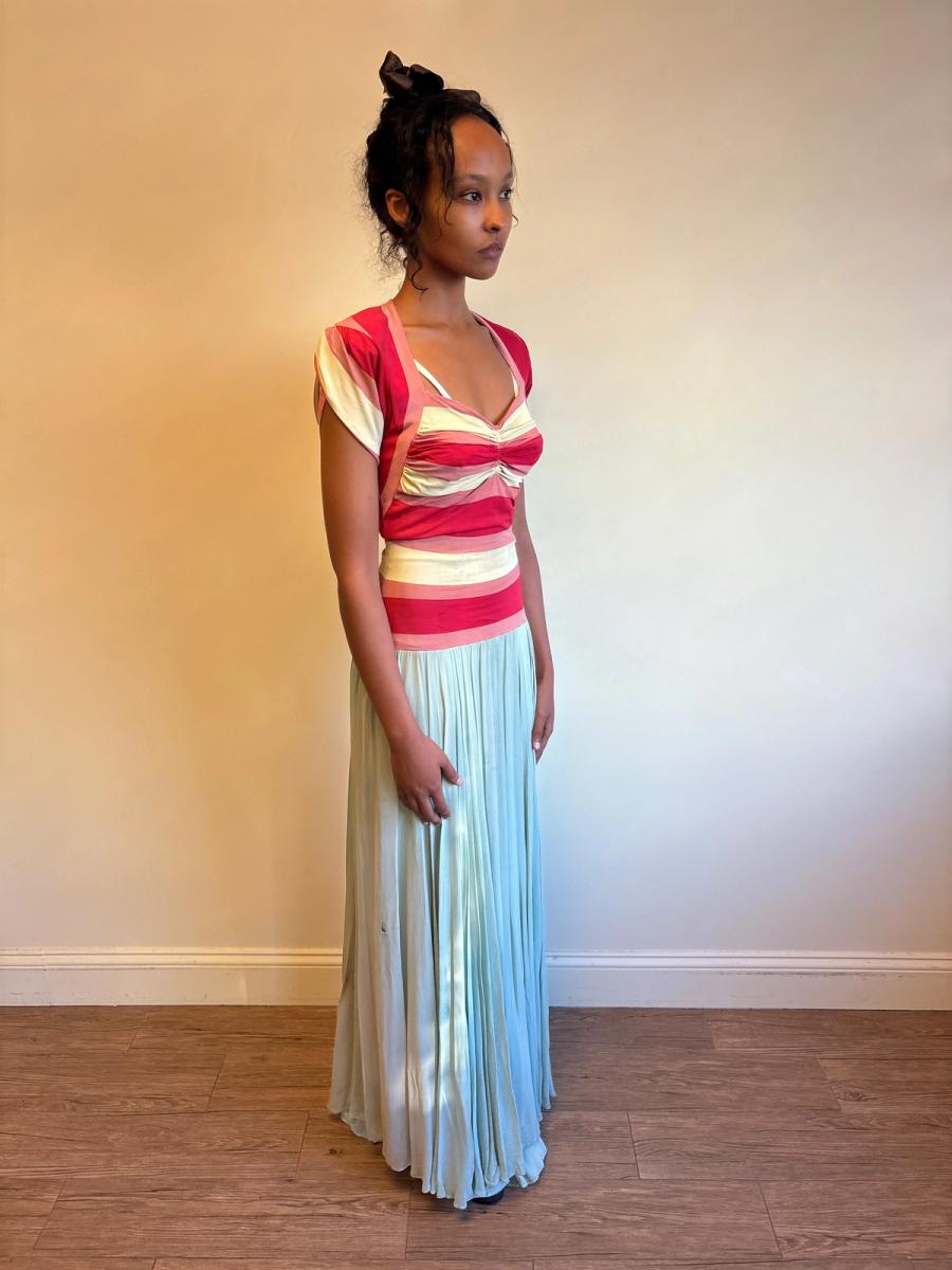 1940s Striped Knit Dress with Chiffon Skirt product image