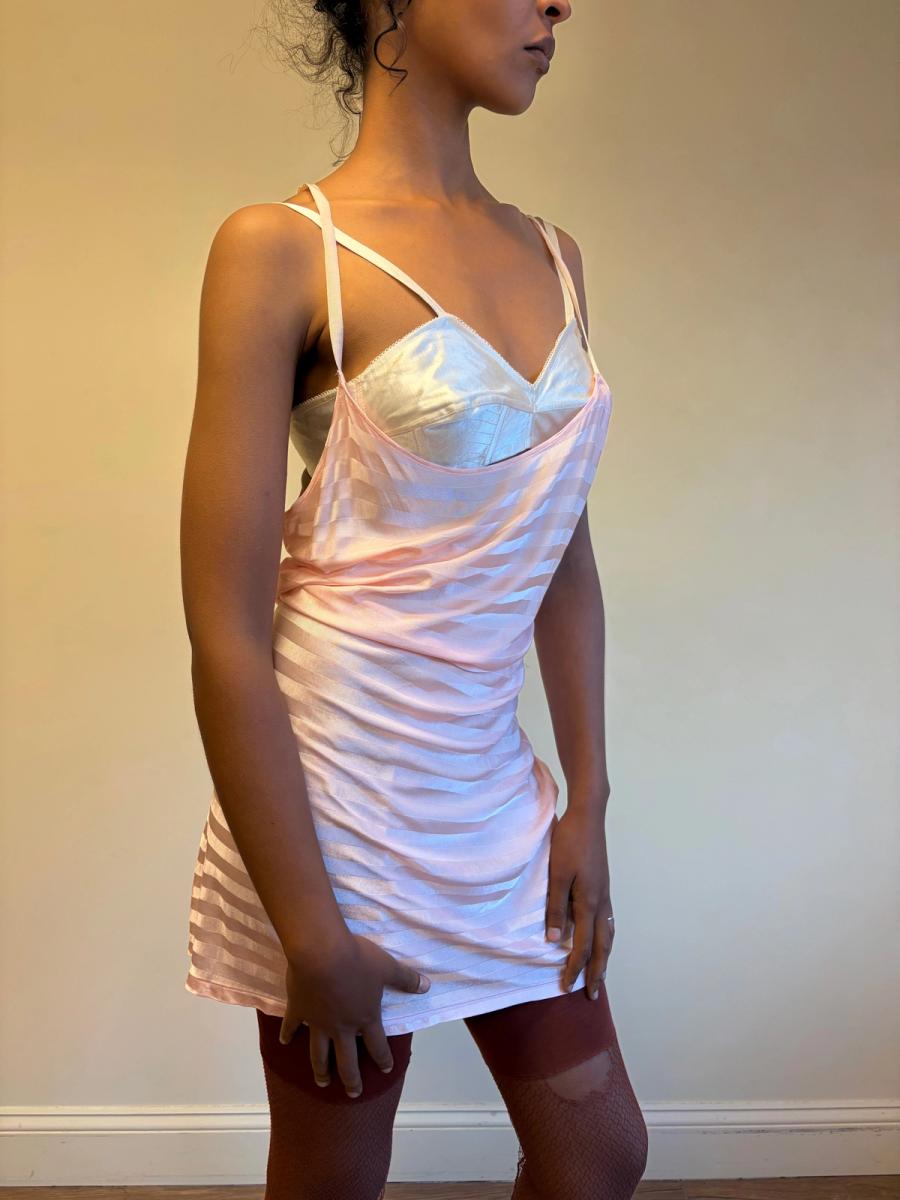 30s Striped Rayon Pink Slip Dress product image
