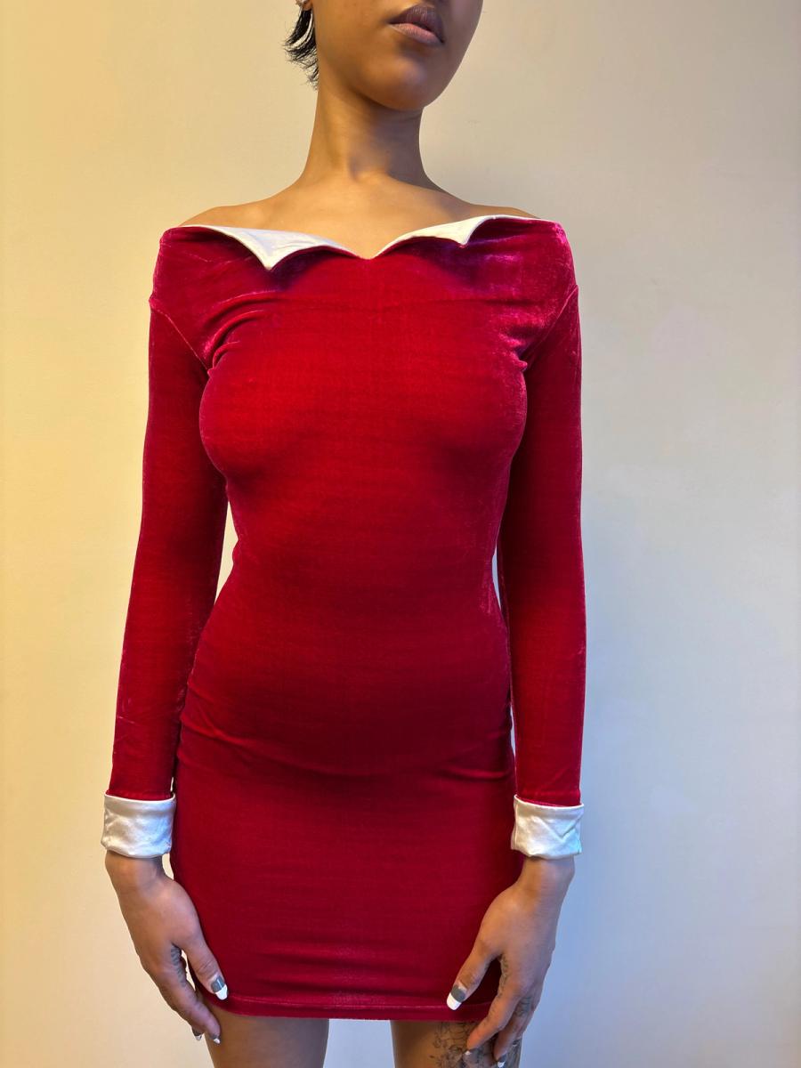 Capucine Puerari Hot Pink Velvet Collared Dress product image