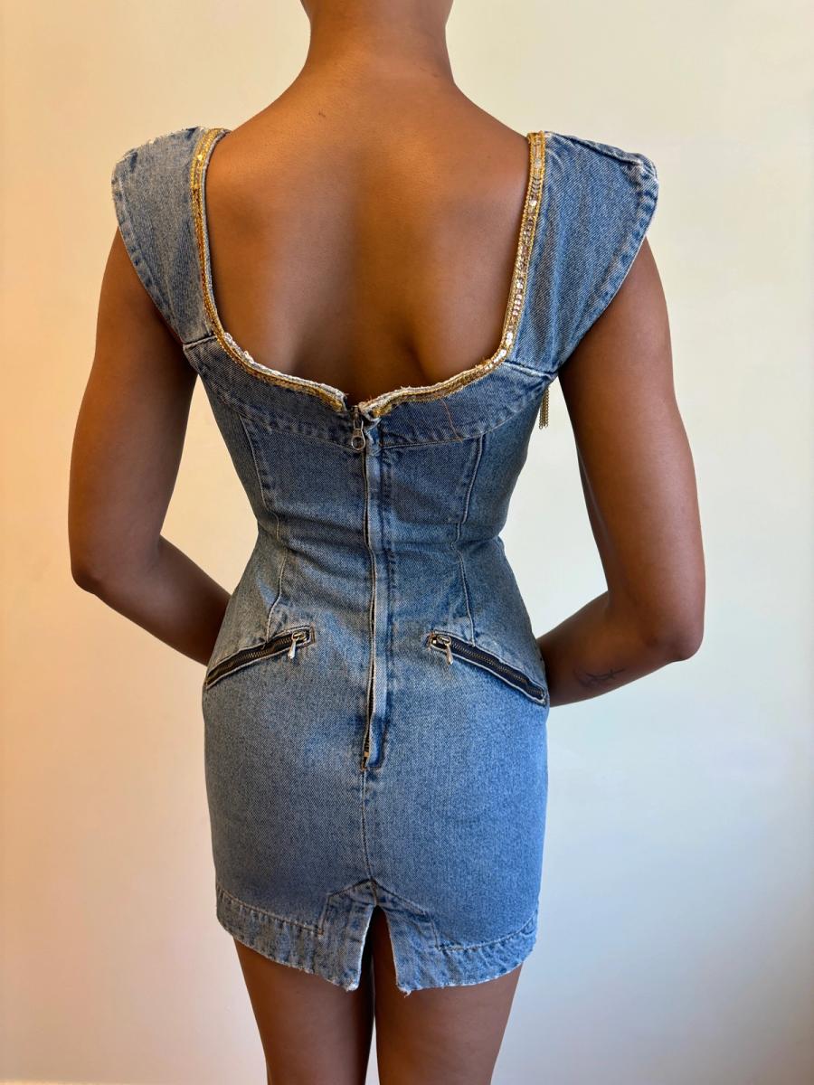 80s Katharine Hamnett Denim Gold Tassel Minidress product image
